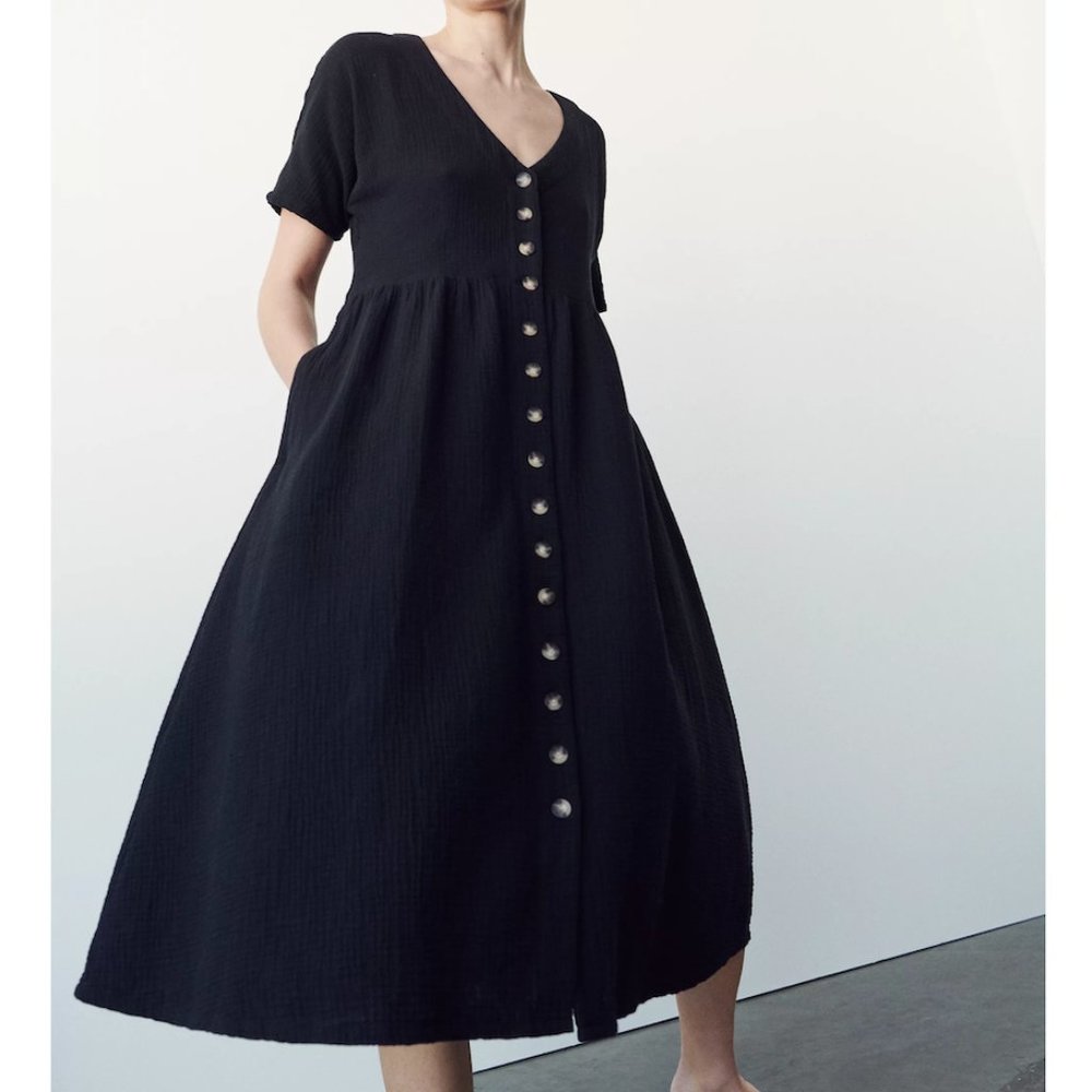 Madewell Black Button-Front Midi Dress